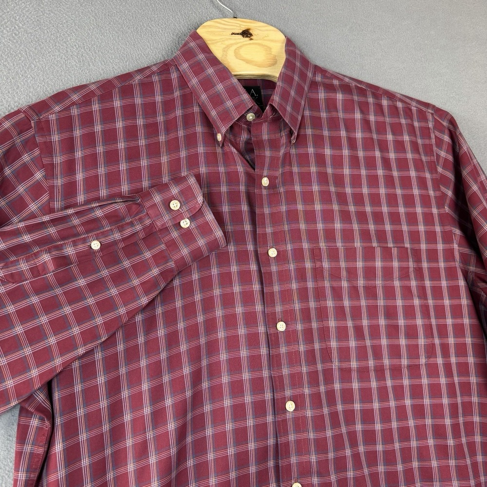 Jos A Bank Botton Down Shirt Mens Large Burgundy Plaid Travelers Collection